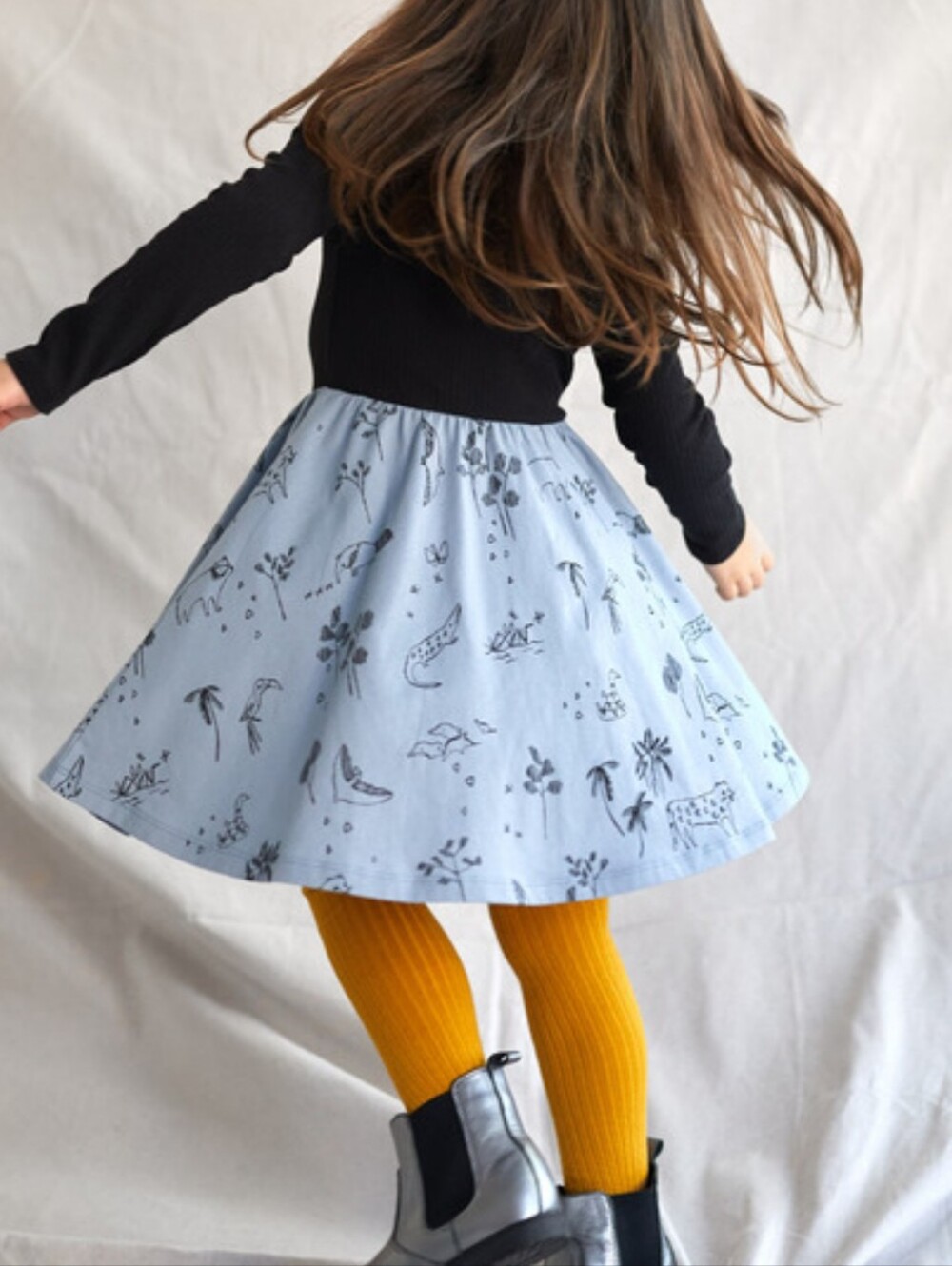 Tea Ribbed Printed Long Sleeve Ballet Dress 12
